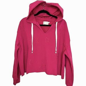 Anthropologie Saturday Sunday Pink Cropped Sweatshirt Boho Hoodie Size XSP New